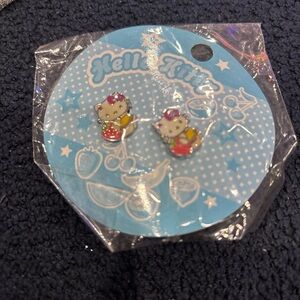 Hello Kitty Stud Earrings with Pink and Red Details